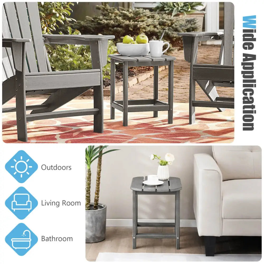 18 Inch Weather Resistant Side Table for Garden Yard Patio-Gray - Gray - Patio Coffee Tables