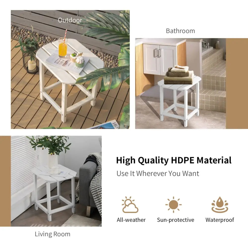 18 Inch Weather Resistant Side Table for Garden Yard Patio-White - White - Patio Coffee Tables