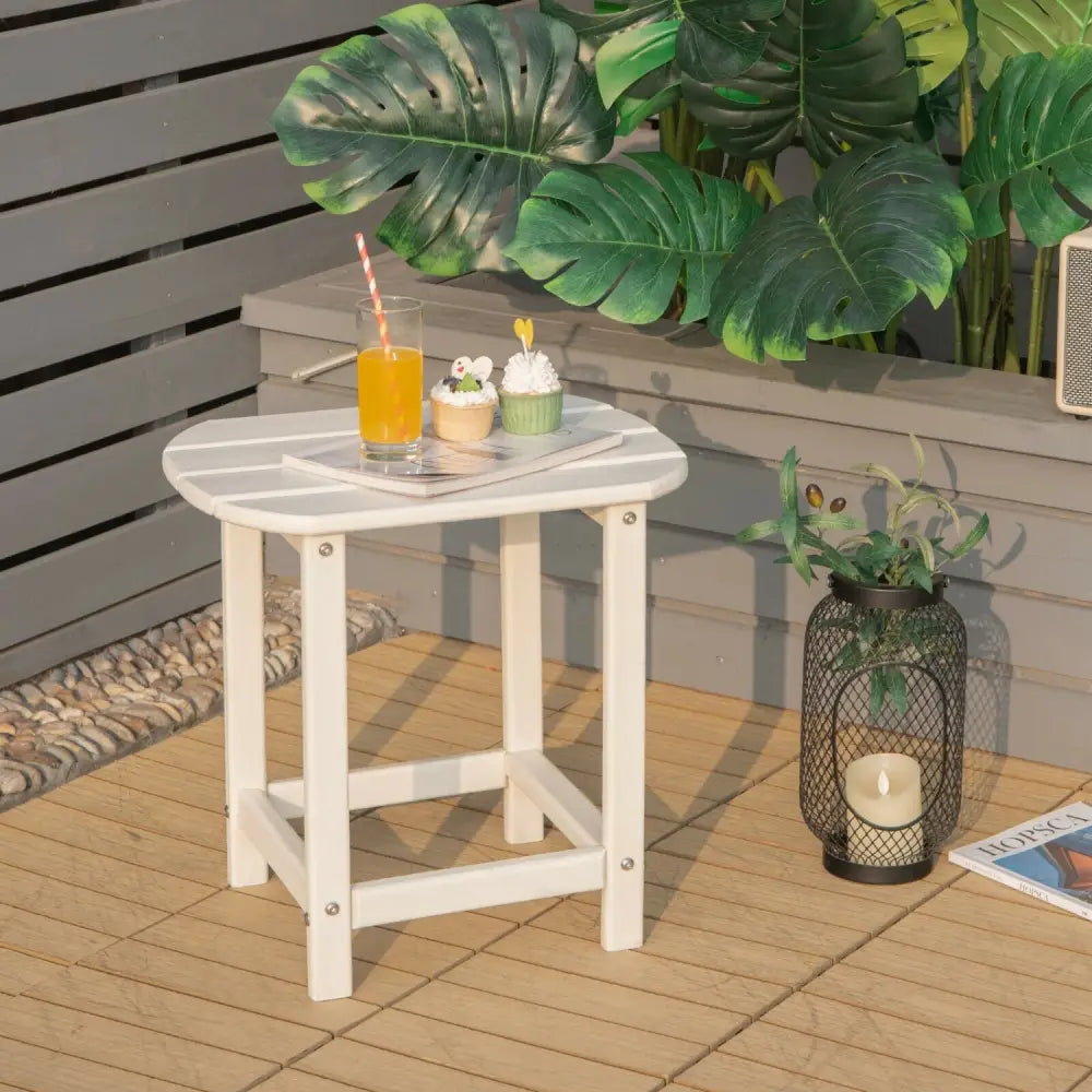 18 Inch Weather Resistant Side Table for Garden Yard Patio-White - White - Patio Coffee Tables