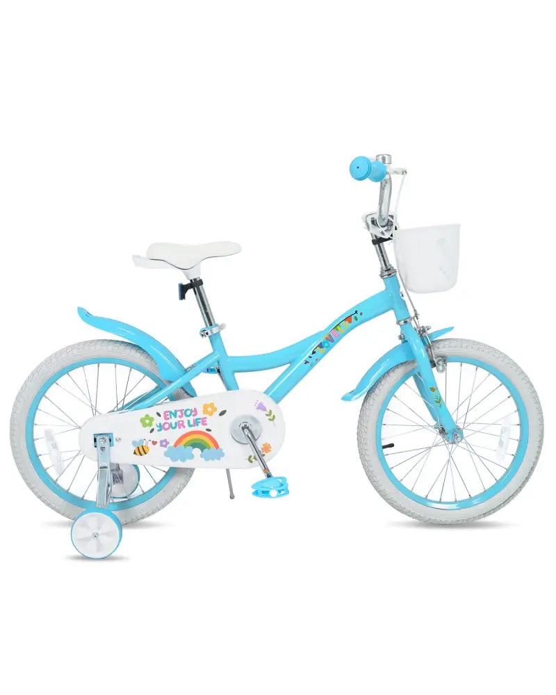 18 Inches Girls Bike for 4-8 Years Old with Basket - Spring Party Blue - Blue - Kids Bike