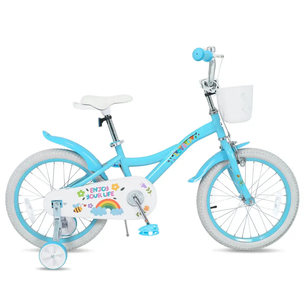 18 Inches Girls Bike for 4-8 Years Old with Basket - Spring Party Blue - Blue - Kids Bike