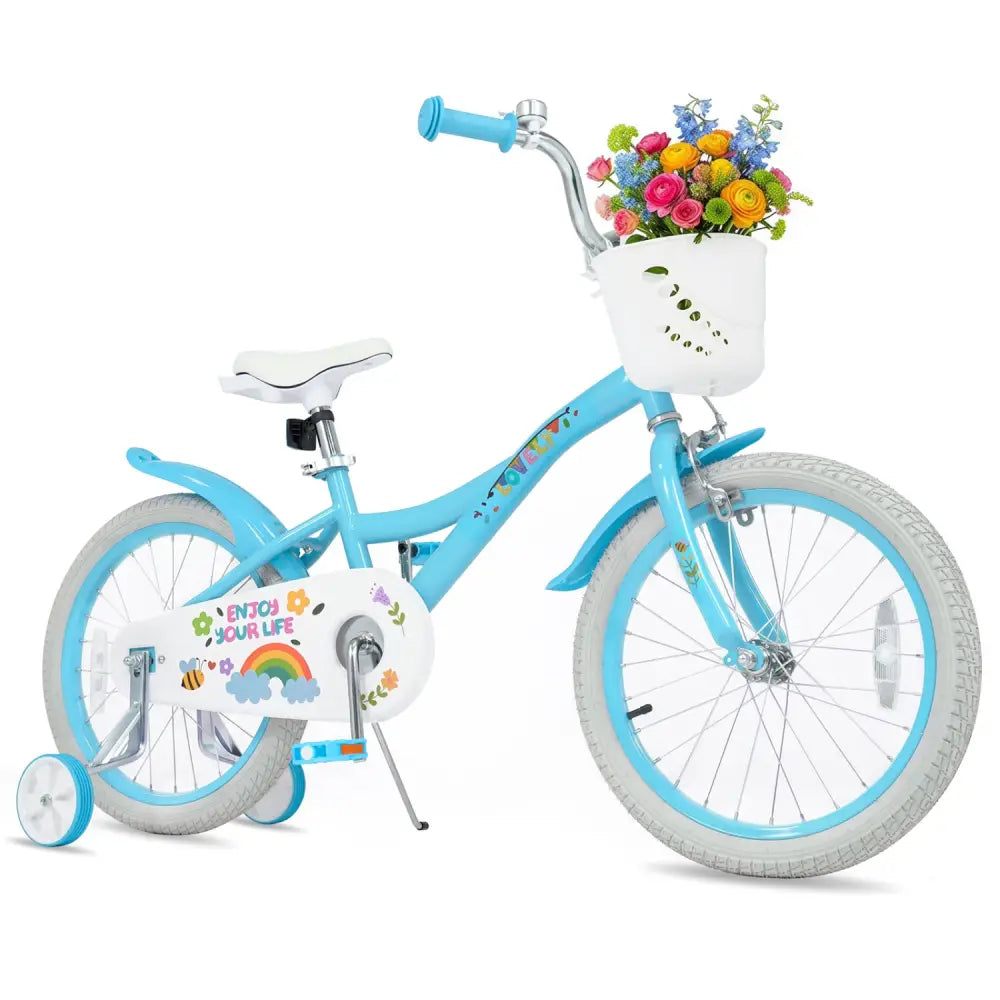 18 Inches Girls Bike for 4-8 Years Old with Basket - Spring Party Blue - Blue - Kids Bike