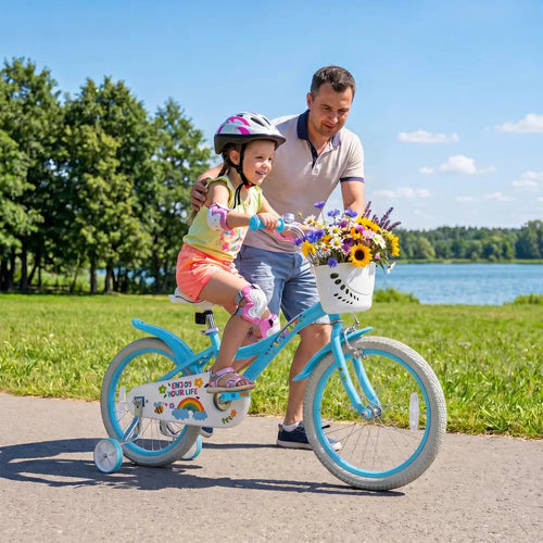 18 Inches Girls Bike for 4-8 Years Old with Basket - Spring Party Blue - Blue - Kids Bike