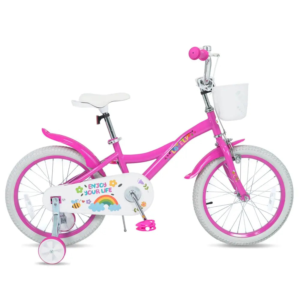 18 Inches Girls Bike for 4-8 Years Old with Basket - Spring Party Pink - Pink - Kids Bike