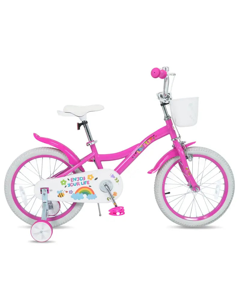 18 Inches Girls Bike for 4-8 Years Old with Basket - Spring Party Pink - Pink - Kids Bike