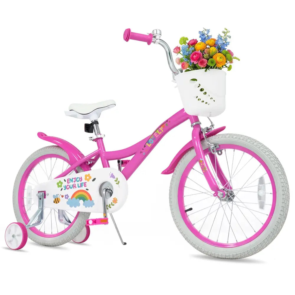 18 Inches Girls Bike for 4-8 Years Old with Basket - Spring Party Pink - Pink - Kids Bike