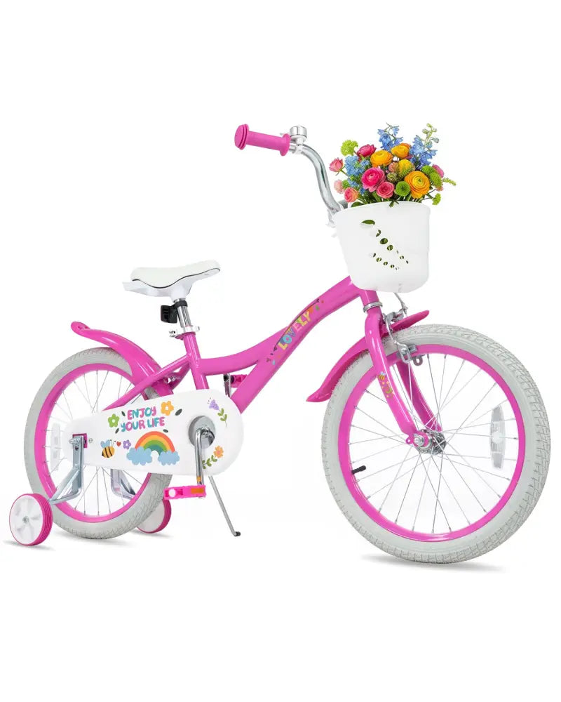 18 Inches Girls Bike for 4-8 Years Old with Basket - Spring Party Pink - Pink - Kids Bike