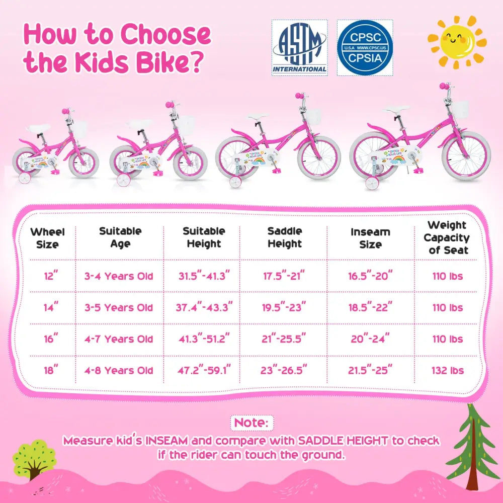 18 Inches Girls Bike for 4-8 Years Old with Basket - Spring Party Pink - Pink - Kids Bike