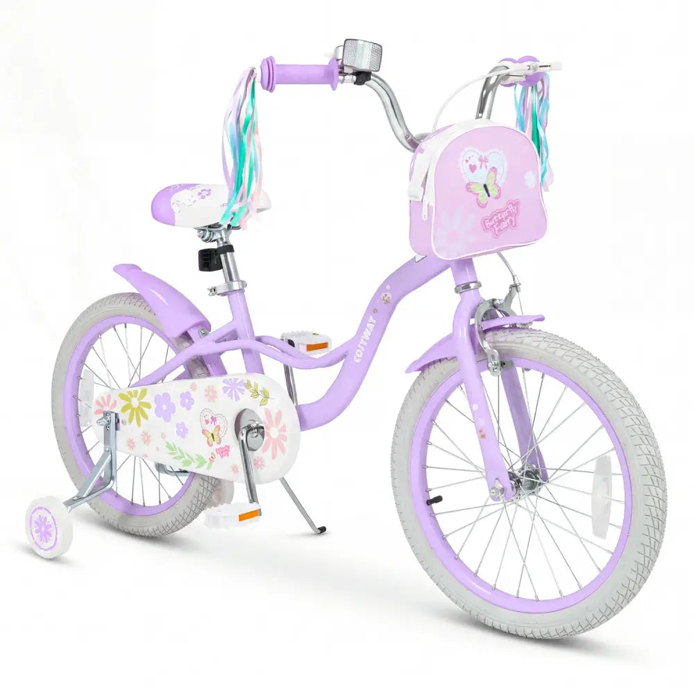 18 Inches Girls Bike with Front Bag and Streamers for 4-8 Years Purple - Purple - Kids Bike
