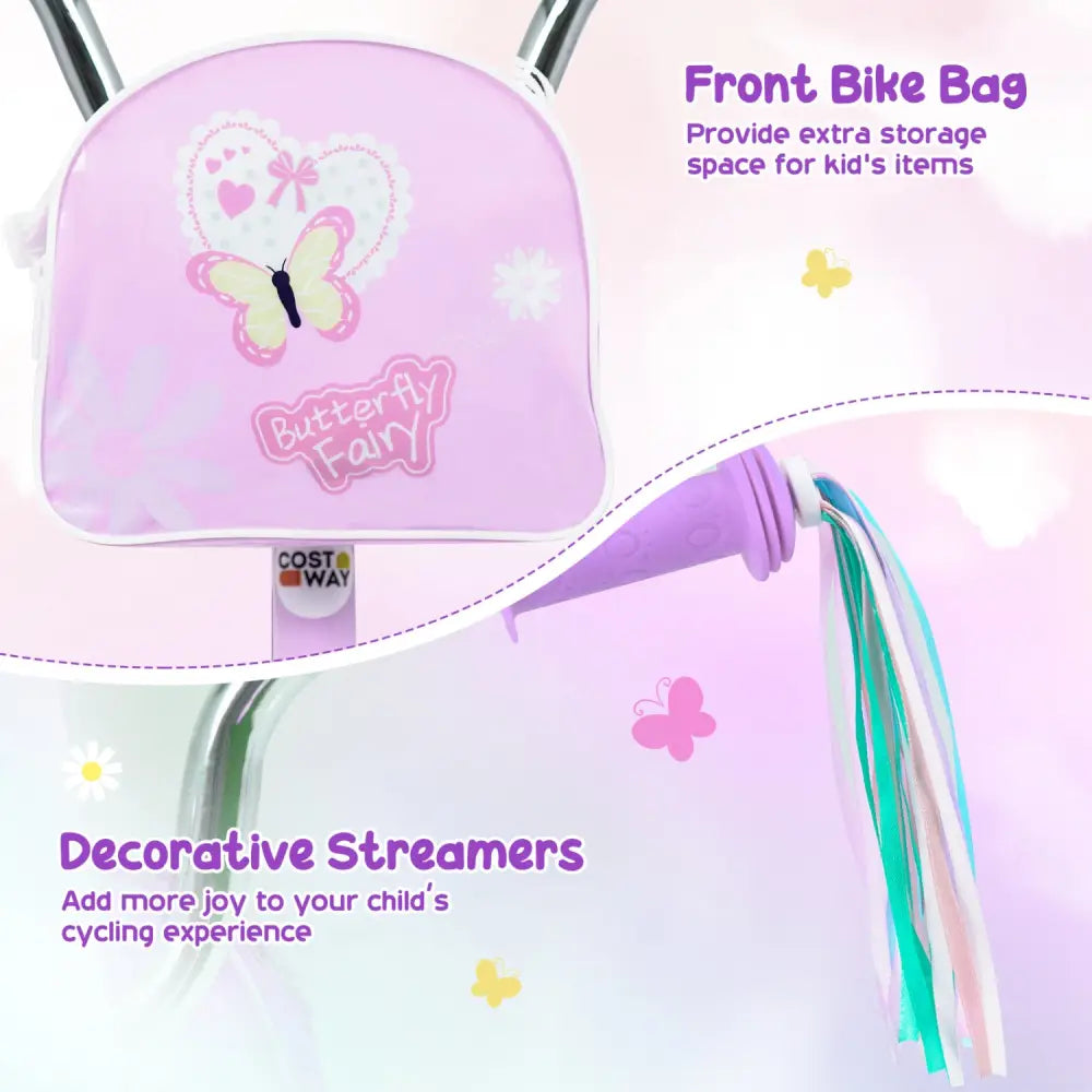 18 Inches Girls Bike with Front Bag and Streamers for 4-8 Years Purple - Purple - Kids Bike