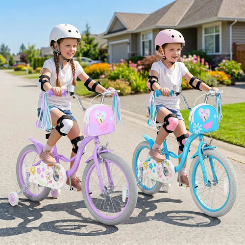 18 Inches Girls Bike with Front Bag and Streamers for 4-8 Years Purple - Purple - Kids Bike
