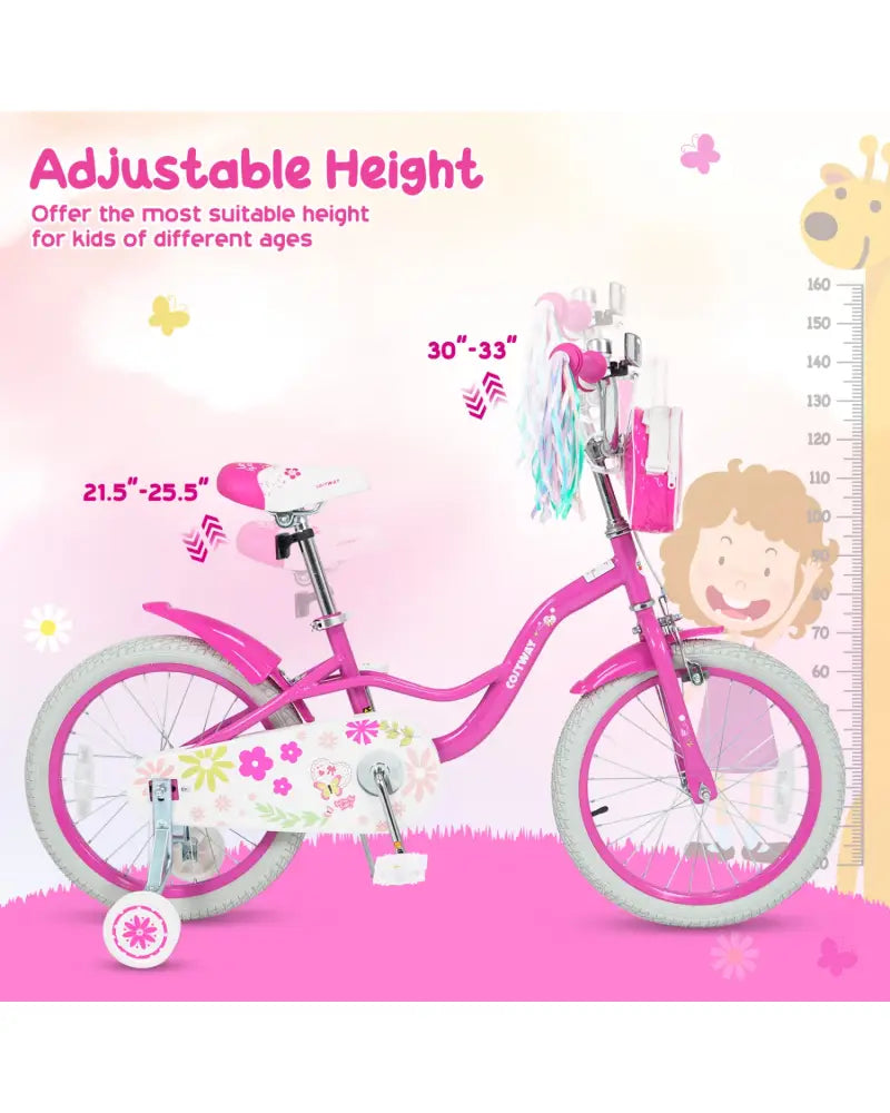 18 Inches Girls Bike with Front Bag and Streamers for 4-8 Years Pink - Pink - Kids Bike