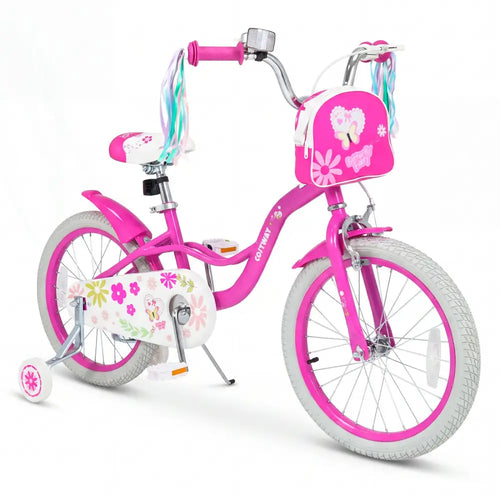 18 Inches Girls Bike with Front Bag and Streamers for 4-8 Years Pink - Pink - Kids Bike
