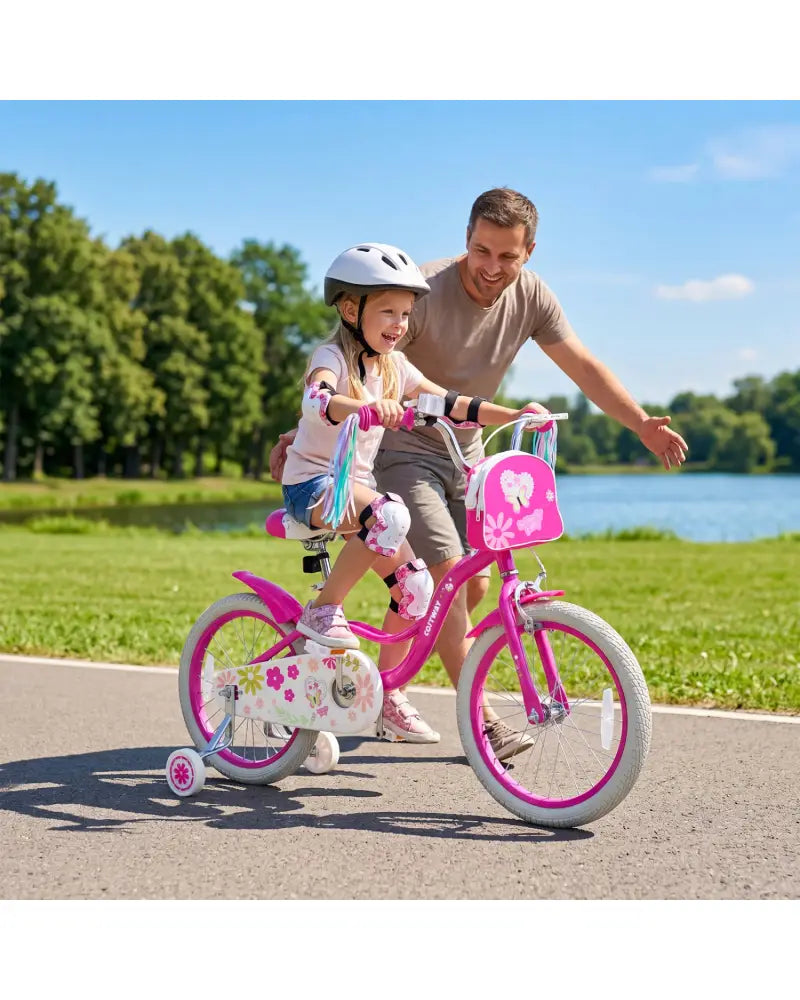 18 Inches Girls Bike with Front Bag and Streamers for 4-8 Years Pink - Pink - Kids Bike