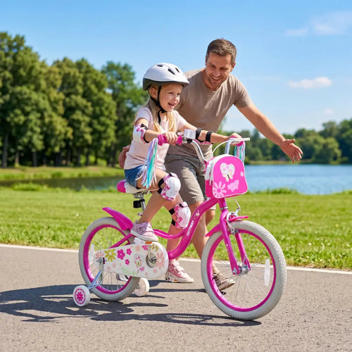 18 Inches Girls Bike with Front Bag and Streamers for 4-8 Years Pink - Pink - Kids Bike