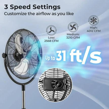 18 Inches High Velocity Pedestal Fan with 3 Speeds and Adjustable Height-Black Costway