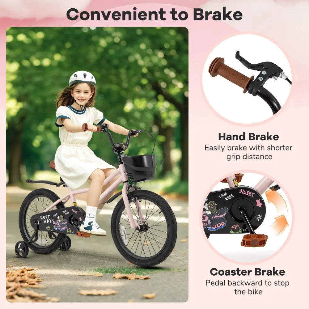 18 Inches Kids Bike with Basket and Adjustable Handlebar for 4 - 8 Years Old - Oasis Home Essentials
