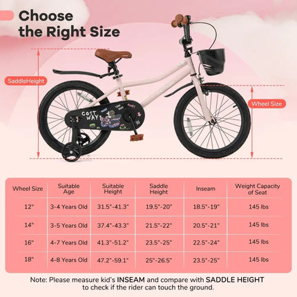18 Inches Kids Bike with Basket and Adjustable Handlebar for 4 - 8 Years Old - Oasis Home Essentials