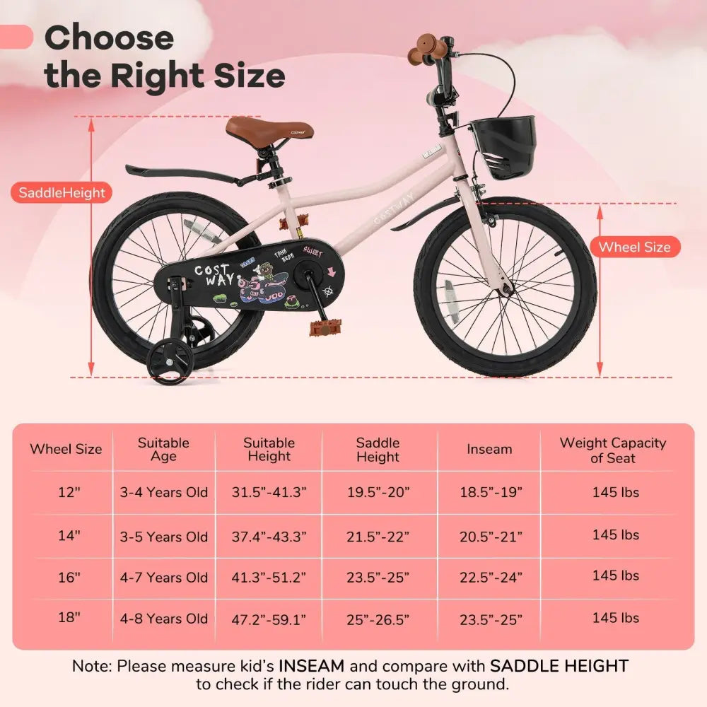18 Inches Kids Bike with Basket and Adjustable Handlebar for 4 - 8 Years Old - Oasis Home Essentials