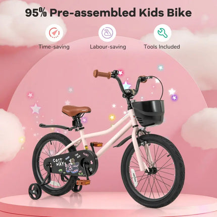 18 Inches Kids Bike with Basket and Adjustable Handlebar for 4 - 8 Years Old - Oasis Home Essentials