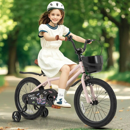 18 Inches Kids Bike with Basket and Adjustable Handlebar for 4 - 8 Years Old - Oasis Home Essentials
