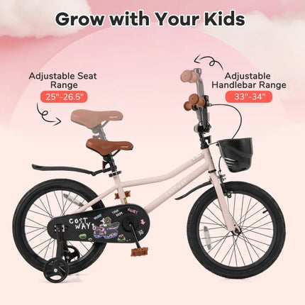 18 Inches Kids Bike with Basket and Adjustable Handlebar for 4 - 8 Years Old - Oasis Home Essentials