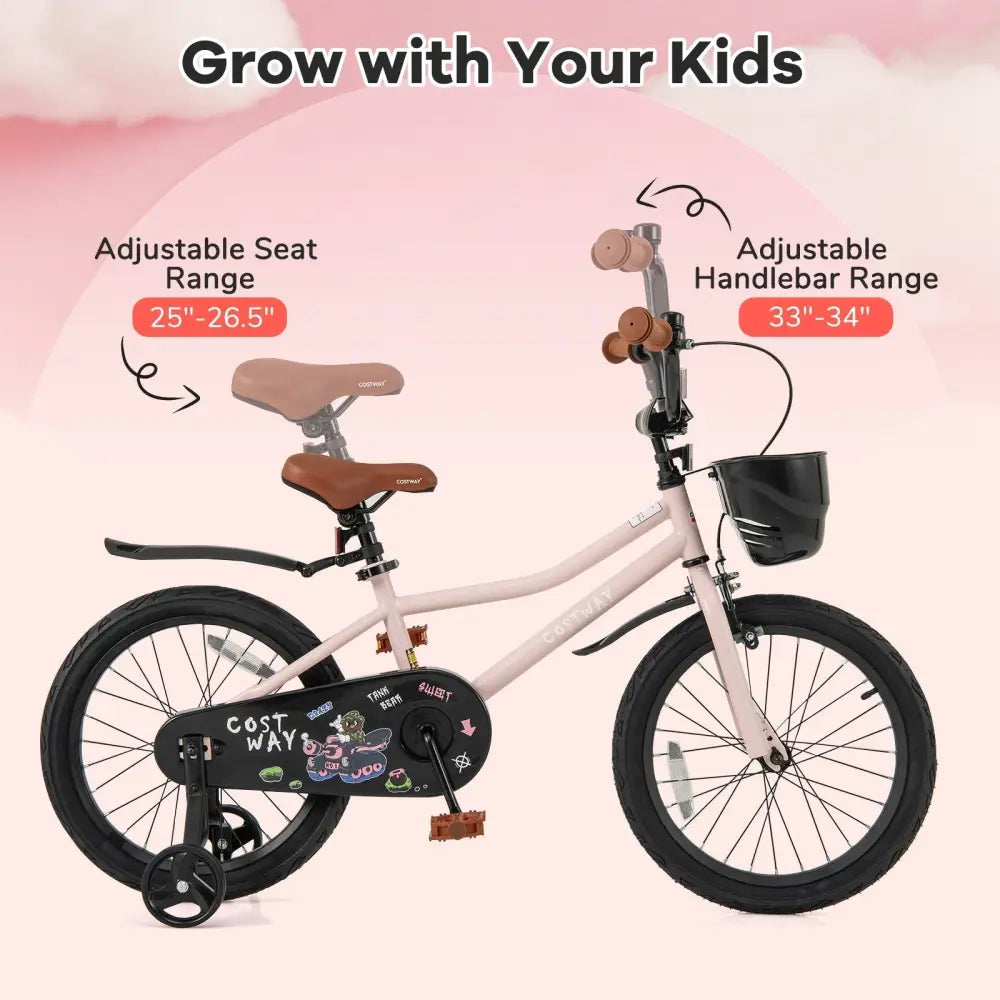 18 Inches Kids Bike with Basket and Adjustable Handlebar for 4 - 8 Years Old - Oasis Home Essentials