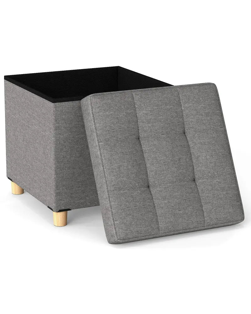 18 Inches Ottoman with Storage and Rubber Wood Legs-Gray - Gray - Shoe Racks & Storage Benches