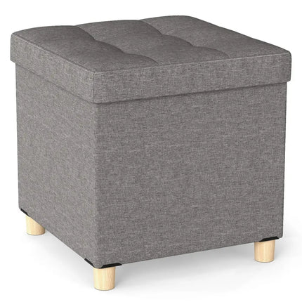18 Inches Ottoman with Storage and Rubber Wood Legs-Gray - Gray - Shoe Racks & Storage Benches