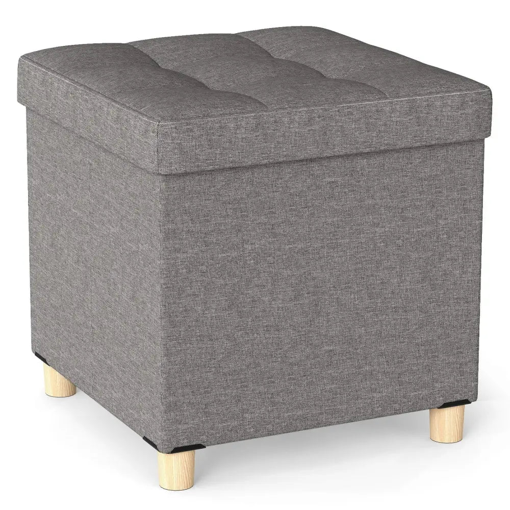 18 Inches Ottoman with Storage and Rubber Wood Legs-Gray - Gray - Shoe Racks & Storage Benches