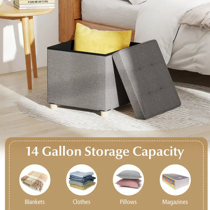 18 Inches Ottoman with Storage and Rubber Wood Legs-Gray - Gray - Shoe Racks & Storage Benches