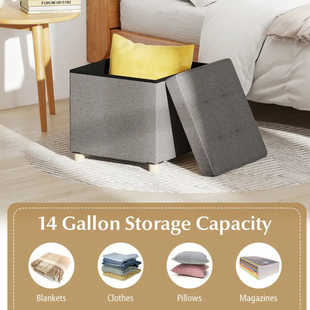 18 Inches Ottoman with Storage and Rubber Wood Legs-Gray - Gray - Shoe Racks & Storage Benches