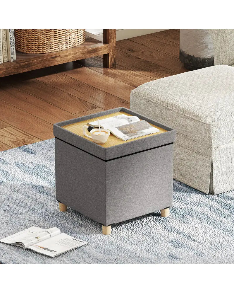 18 Inches Ottoman with Storage and Rubber Wood Legs-Gray - Gray - Shoe Racks & Storage Benches