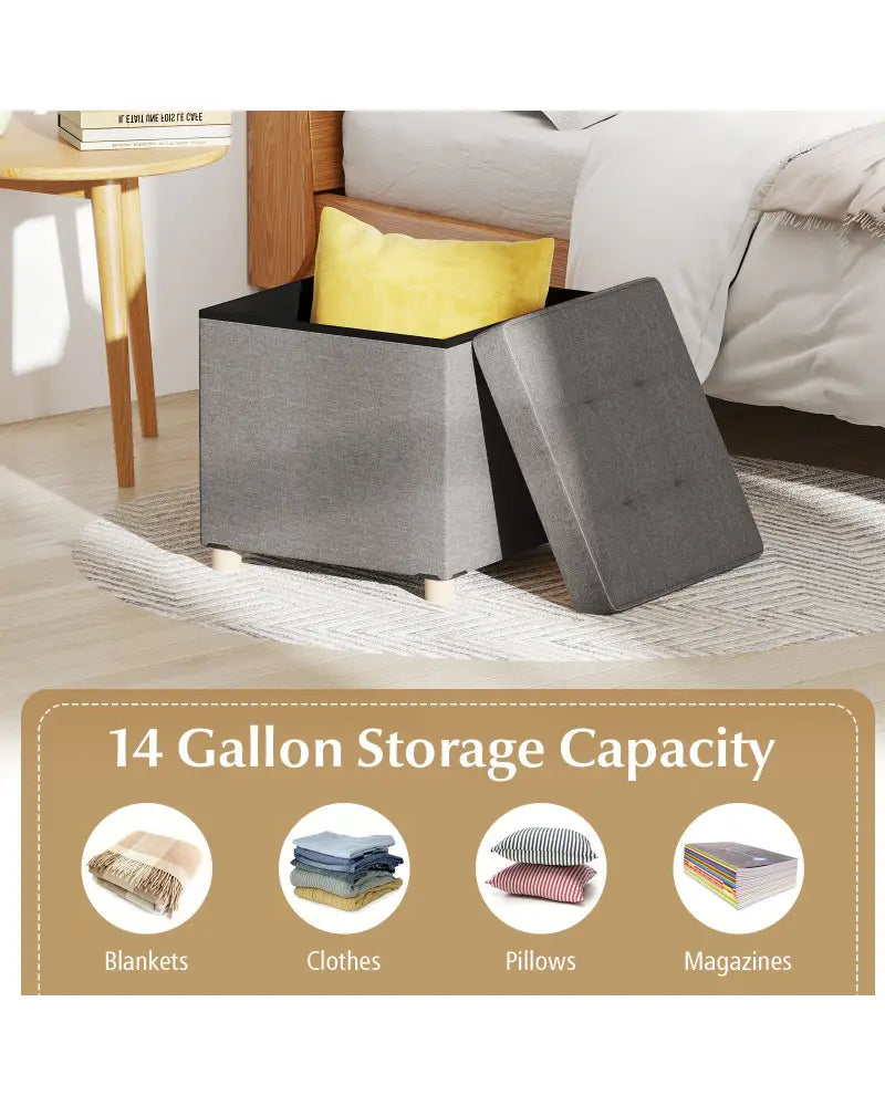 18 Inches Ottoman with Storage and Rubber Wood Legs-Gray - Gray - Shoe Racks & Storage Benches