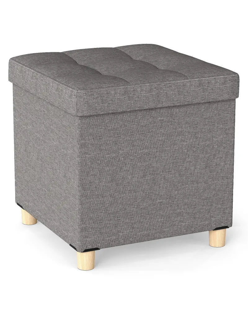 18 Inches Ottoman with Storage and Rubber Wood Legs-Gray - Gray - Shoe Racks & Storage Benches