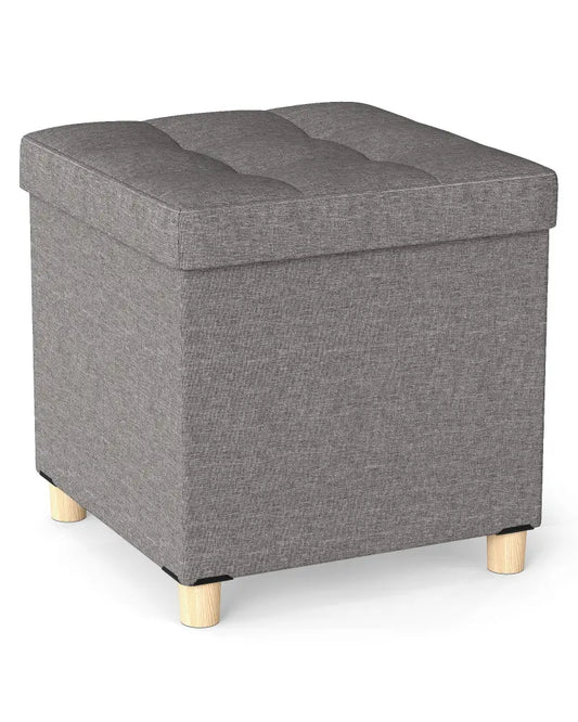 18 Inches Ottoman with Storage and Rubber Wood Legs-Gray - Gray - Shoe Racks & Storage Benches