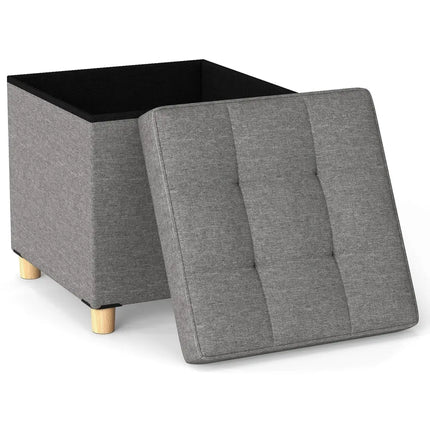 18 Inches Ottoman with Storage and Rubber Wood Legs-Gray - Gray - Shoe Racks & Storage Benches