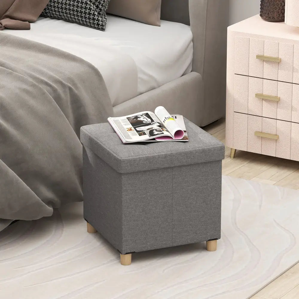 18 Inches Ottoman with Storage and Rubber Wood Legs-Gray - Gray - Shoe Racks & Storage Benches
