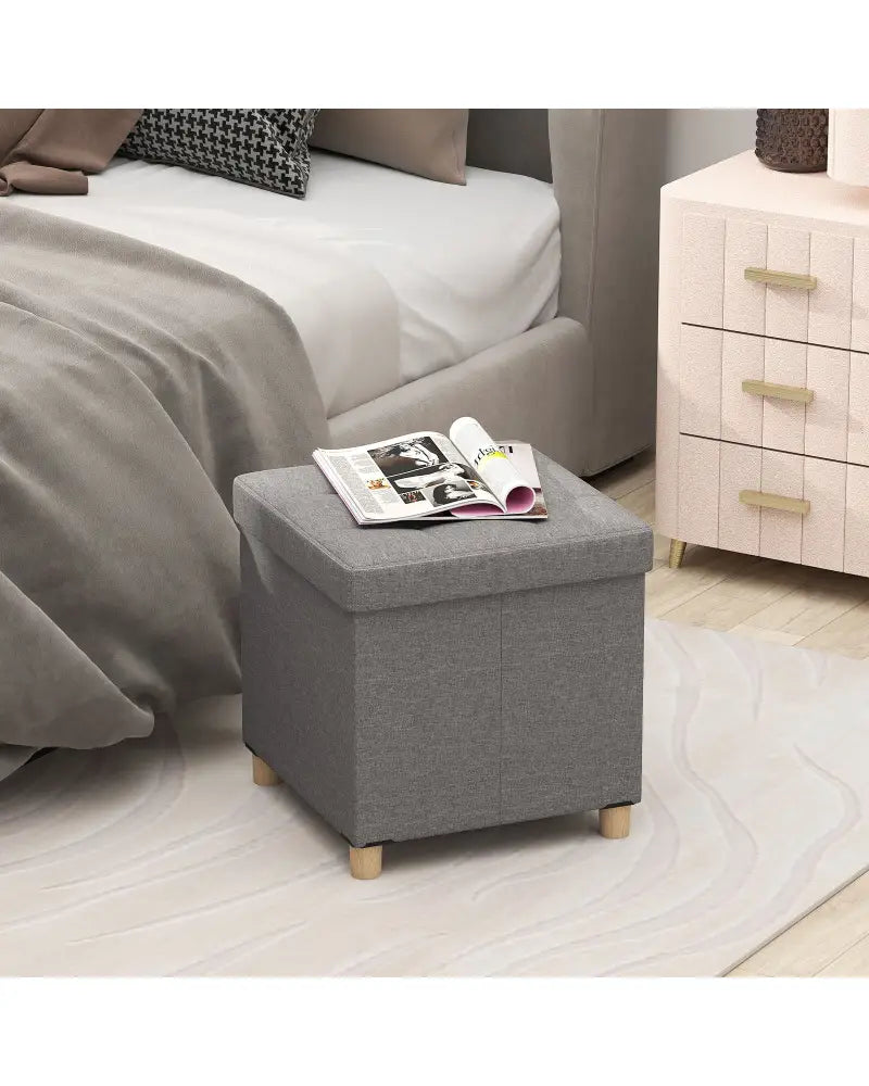 18 Inches Ottoman with Storage and Rubber Wood Legs-Gray - Gray - Shoe Racks & Storage Benches