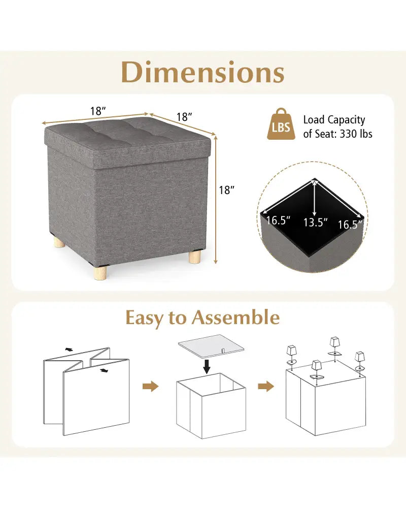 18 Inches Ottoman with Storage and Rubber Wood Legs-Gray - Gray - Shoe Racks & Storage Benches