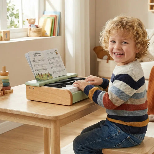18 Keys Wooden Piano for Kids with Removable Music Stand-Green - Green - Pianos & Keyboards