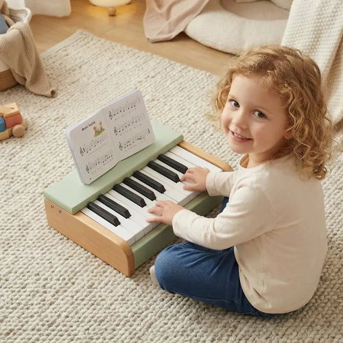 18 Keys Wooden Piano for Kids with Removable Music Stand-Green - Green - Pianos & Keyboards