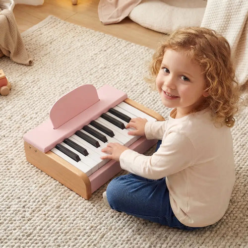 18 Keys Wooden Piano for Kids with Removable Music Stand-Pink - Pink - Pianos & Keyboards