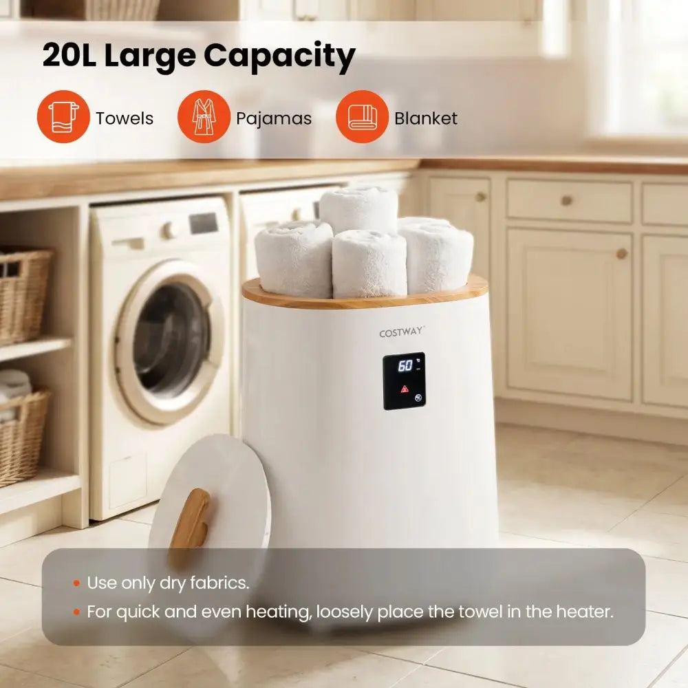 18 L Large Blanket Towel Warmer with LED Display for Bathroom-White Costway