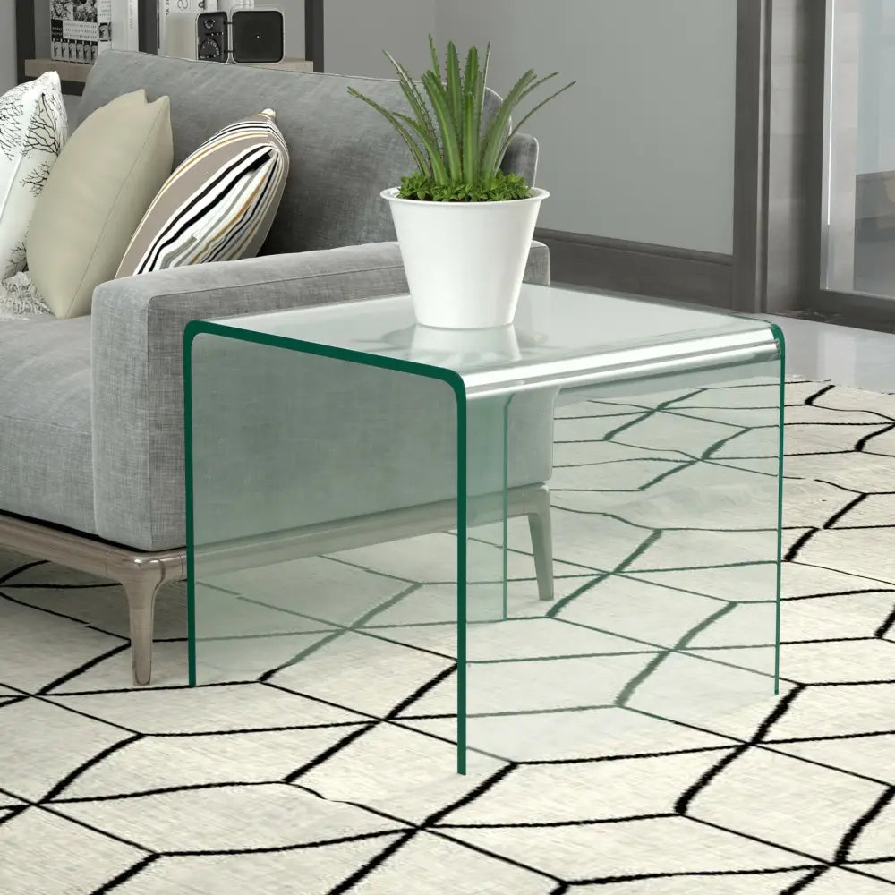 18 x 18 x 16 Inch Tempered Waterfall End Table with non-Slip Pad - End & Side Tables