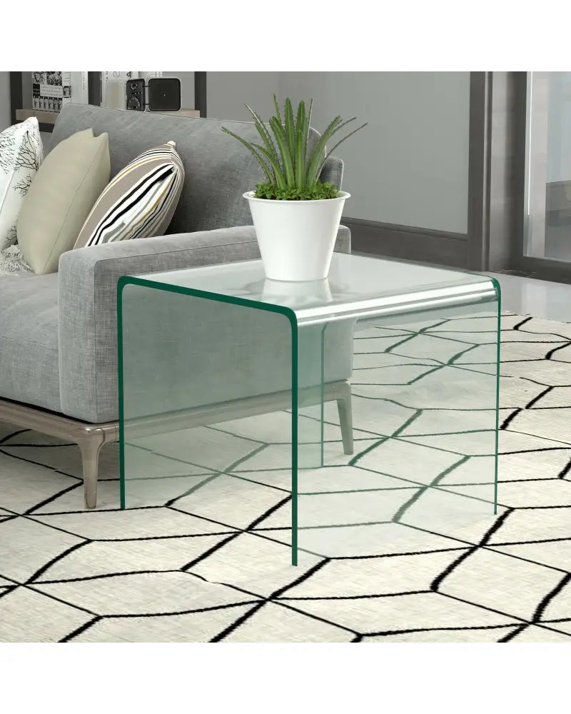 18 x 18 x 16 Inch Tempered Waterfall End Table with non-Slip Pad - End & Side Tables