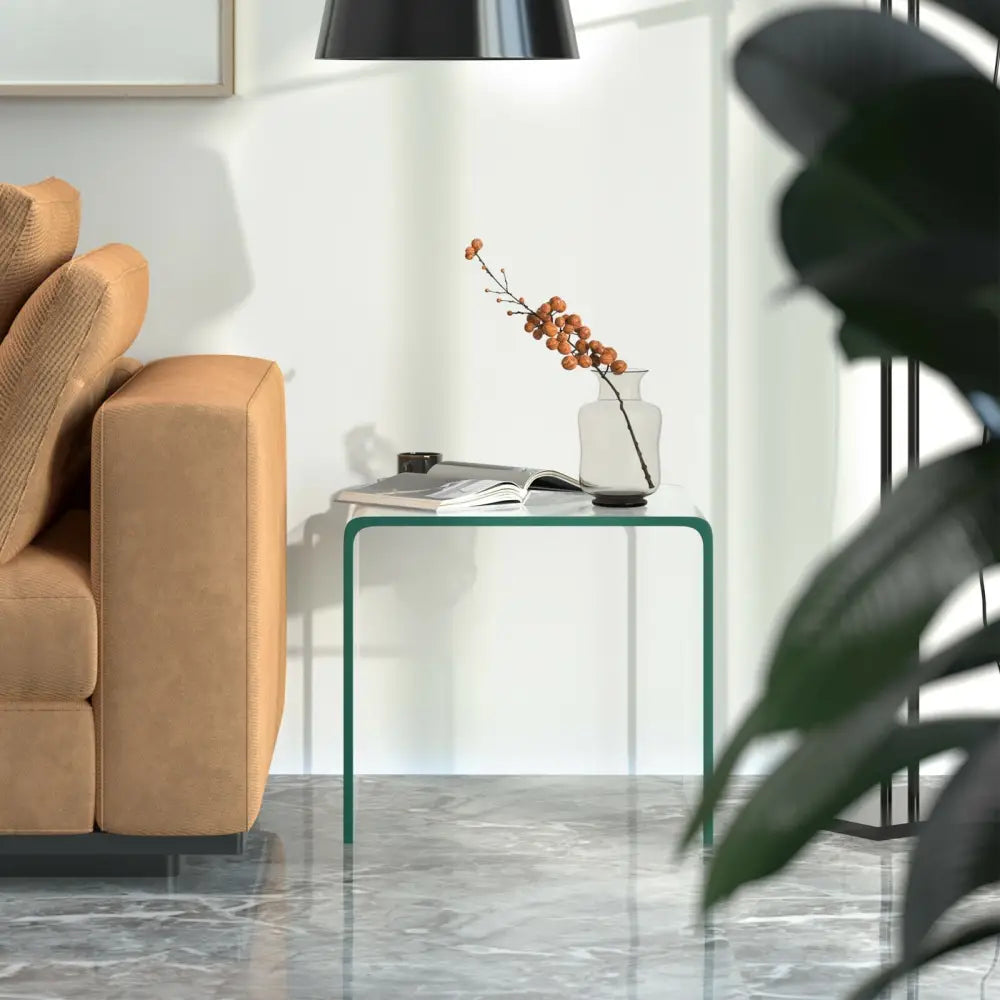 18 x 18 x 16 Inch Tempered Waterfall End Table with non-Slip Pad - End & Side Tables