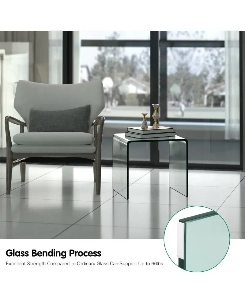 18 x 18 x 16 Inch Tempered Waterfall End Table with non-Slip Pad - End & Side Tables