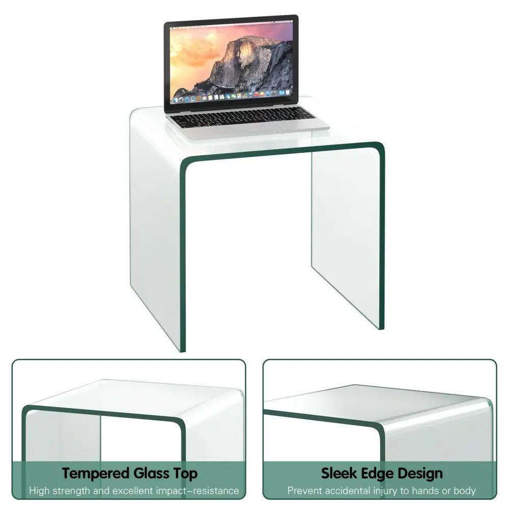 18 x 18 x 16 Inch Tempered Waterfall End Table with non-Slip Pad - End & Side Tables