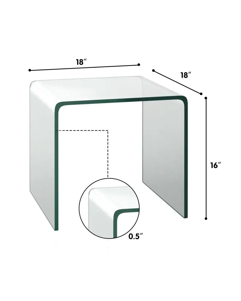 18 x 18 x 16 Inch Tempered Waterfall End Table with non-Slip Pad - End & Side Tables